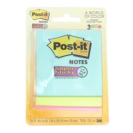 Post-it (R) Super Sticky Notes, 3 in. x 3 in, marrakesh collection, 45 sheets per pad pads, 3 pieces