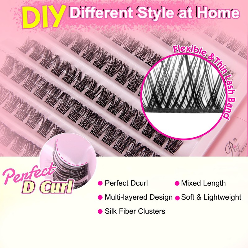 Riya DIY Lash Clusters 140Pcs with Eyelash Extenisons Kit, and
