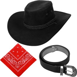 Haysandy Cowboy Hat with Bandana & Belt for Men, Black, HAT, Unisex-Adults