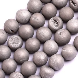 Druzy Drusy Metal Plated Agate Beads for Jewelry Making 15" Strand (Silver Grey/12mm)