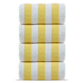 100% Turkish Cotton, Luxury Eco-Friendly Cabana Stripe Highly Absorbent Pool Beach Towels for Beach, Pools and Travel (30x60 inches) 4 Pack, Yellow