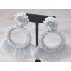 Fashion Jewelry White Beaded Tassel Statement Earrings