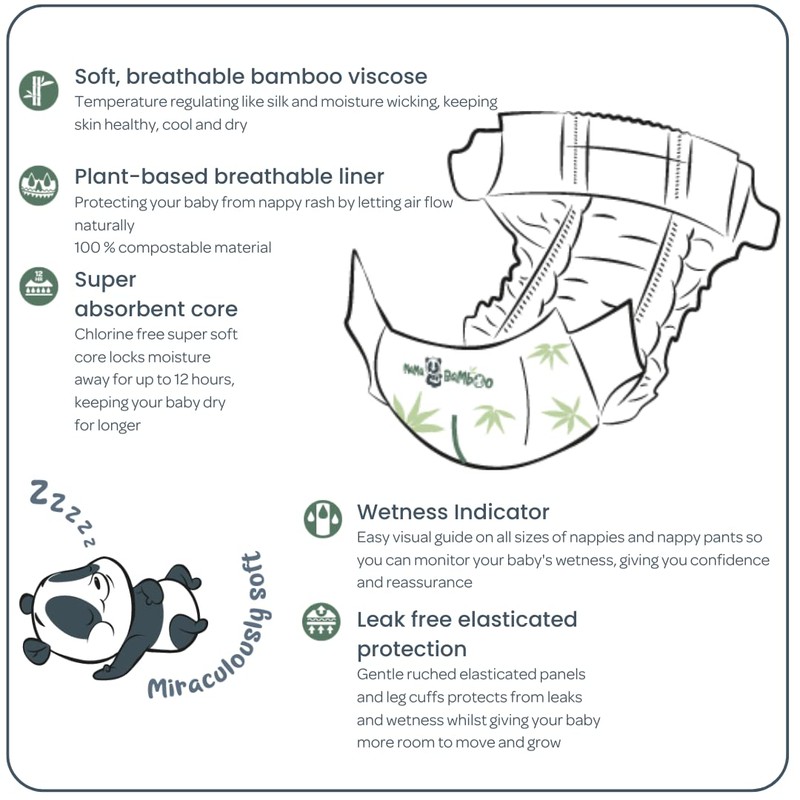 Bamaboo Eco Biodegradable Nappies Quad Pack of 376 Size 2