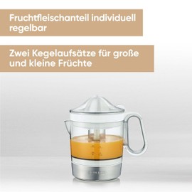 SEVERIN CP 3535 Citrus Juicer with Pulp Regulator, Easy to Use and Easy to Clean Citrus Press with XXL Juice Container, 1.0 L, 40 W, White/Brushed Stainless Steel