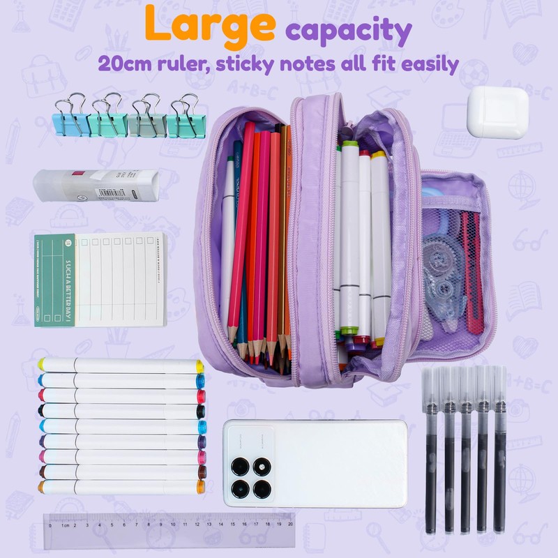 Euqvunn Pencil Case, Large Capacity Pen Case with 3 Compartments,