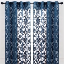Chanasya Premium Devore Sheer Grommet Curtains - Classy, Light Filtering Drapes for Living Room or Bedroom - 52" x 108" - Blue, 2 Panels