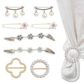 8 Pcs Fashion Accessories -Vintage Sweater Clips Scarf Ring Clip -Shirt/Dress/Ties/Sweater/Shawl Clips Pearl Brooch Pins -Brooches for Women Circle Clip Decoration (D)