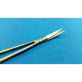 T/C Iris Ophthalmic Micro Dissecting SCISSORS CURVED 4.5" WITH TUNGSTEN CARBIDE INSERTS WITH GOLD HANDLE (HTI BRAND)