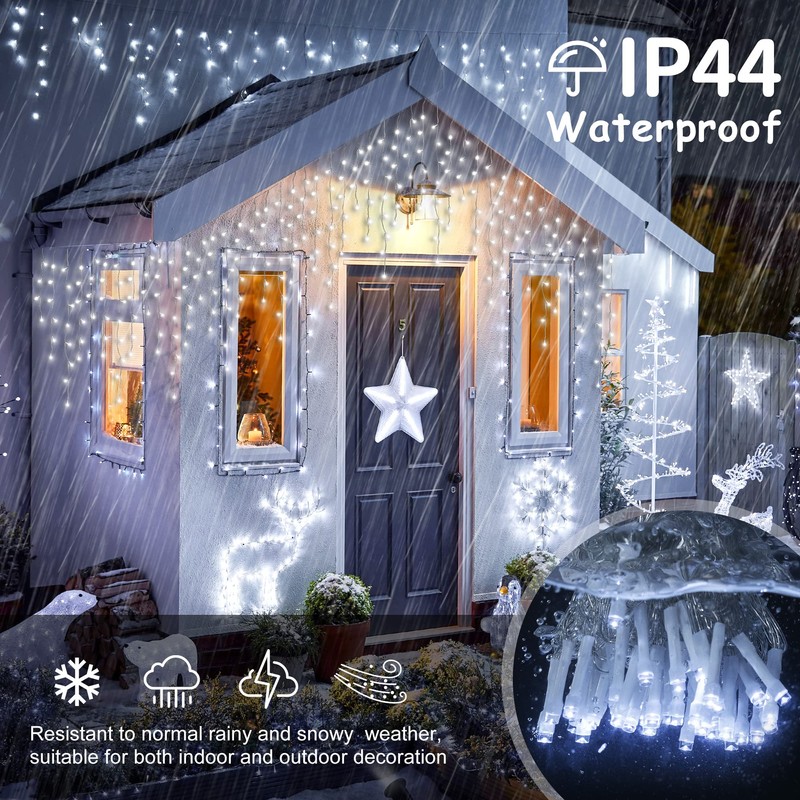 oopswow Icicle Lights Outdoor Decorations 300 LED 33ft 8 Modes