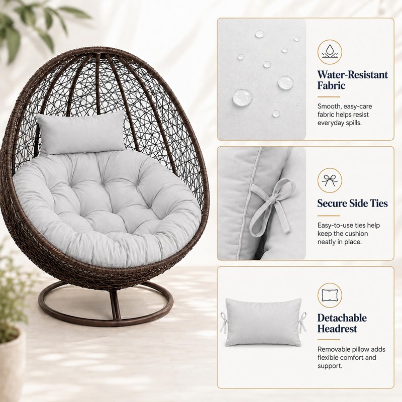 Water-Resistant Egg Chair Cushion Replacement, Light Grey, 47 x 47