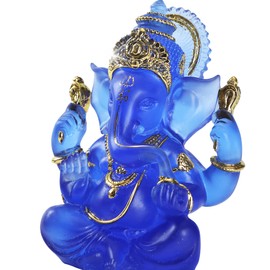 H&W 5.6''H Blessing A Blue Resin Statue of Lord Ganesha Ganpati Elephant Hindu God, Elephant God Statue, Lmitation Glass Sculpture Buddha Figurine Decoration