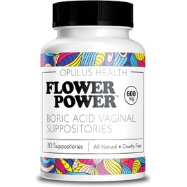 Flower Power Boric Acid Suppositories for Women - 30 Capsules - 600mg for Vaginal pH Balance & Freshness - Vegan, Made in USA