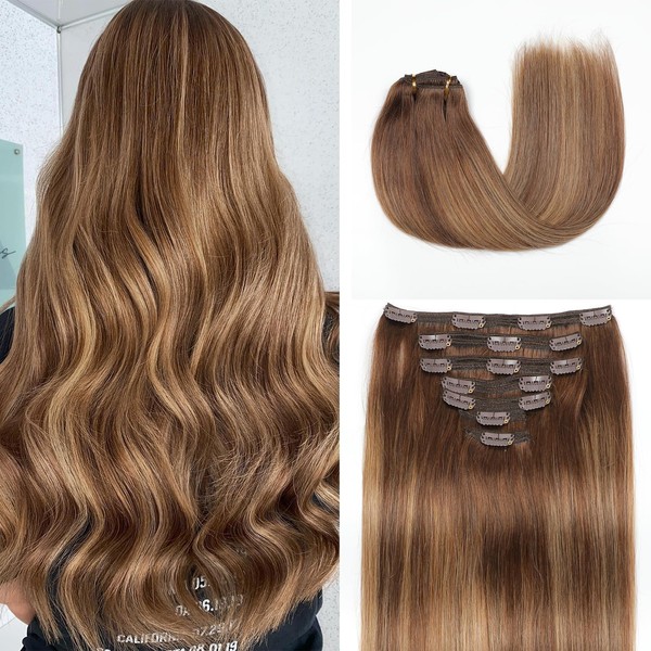Mocona Clip in Hair Extensions Real Human Hair, 18 Inch