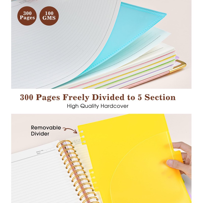 Hardcover Large Spiral Notebook 8.5" x 11" with Removable Dividers