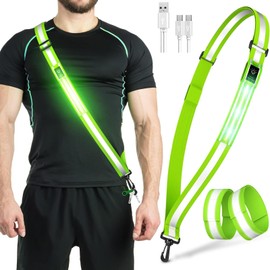 Lauflicht Joggen mit Reflektoren Gürtel,LED Lauflampe USB Aufladbar Verstellbar Nacht Sicherheitslicht Laufgürtel,LED Reflector Belt with Bracelet für Joggen Laufen Running Hundewandern Outdoor Sports