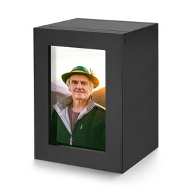 SOITIS Wooden Small Urn for Human Ashes, Cremation Ashes Urns Black with Photo Frame - Decorative Keepsake Urn for Women Men, Mini Memorial Wood Urns Box,
