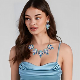 EVER FAITH Costume Jewellery Set for Women Rhinestone Bib Chunky Choker Necklace Earrings Set for Women for Wedding Party, Crystal