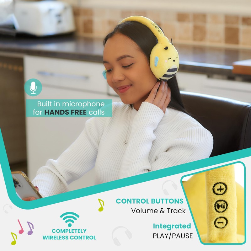 Squishmallows Sunny The Bee Plush Bluetooth Headphones With Built-in Microphone