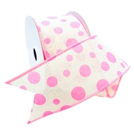 Morex Ribbon Wired Linen Bubble Dots Ribbon, 2.5 inches by 10 Yards, Pink, 7578.60/10-020
