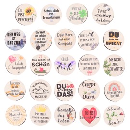 Fodlon 24 Wooden Lucky Talers, Original Courage Sayings & Motivation - Gift for Children, Colleagues, Educator, School, Exam - Table Decoration, Small Gift