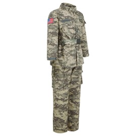 Kosgraiy Kid Army Costume,Kid Deluxe Soldier Costume,Military Costume Boy and Girl,Army Camouflage Uniform for Kid,6-8Years