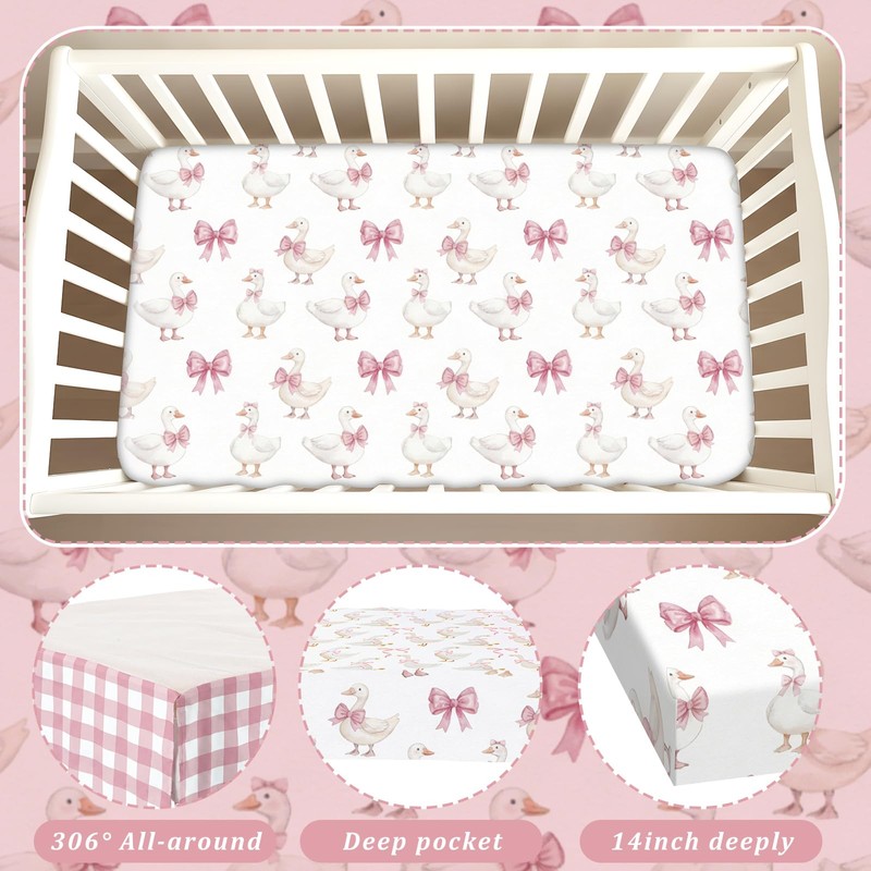 3 Pcs Bear Crib Bedding Set Nursery,Pink,Silly Goose