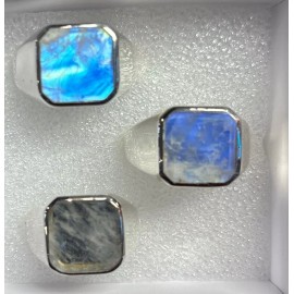 Natural Creations Men’s Sterling Silver Ring Size 8 Rainbow Moonstone