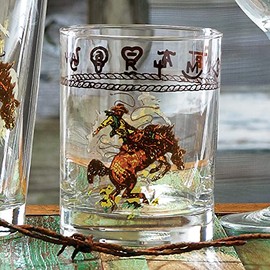 BLACK FOREST DECOR Bronco Buster Double Old Fashioned (Set of 4), Glass, 3" Dia.