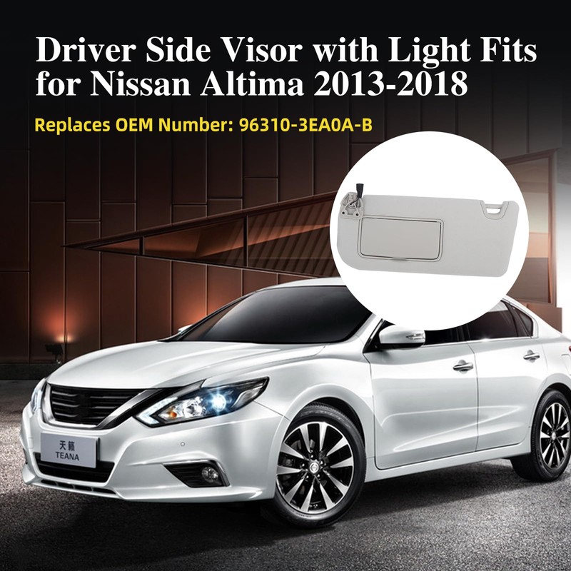 Replacement Left Driver Sun Visor with Gray Illuminated Mirror for