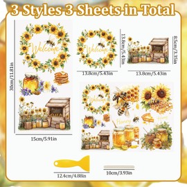 WANDIC 3PCS Bees Waterproof Decals Rub on Transfer Stickers,Sunflower Pattern Decals for Furniture Refrigerator Cabinet Scrapbook Window,15 * 30cm
