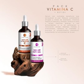 PUREZA NATUR pack Serum Vitamina C + Ácido hialurónico facial + Vitamina E + Suero Retinol con vitaminas anti edad hidratante para la cara y piel + Te