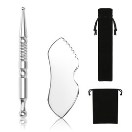 Gua Sha Tool, Stainless Steel Guasha and Acupuncture Pen Gua Sha Set, Gua Sha Facial Tool Metal Gua sha Tool with Trigger Point Massage for Face Eyes Neck Body (Silver)