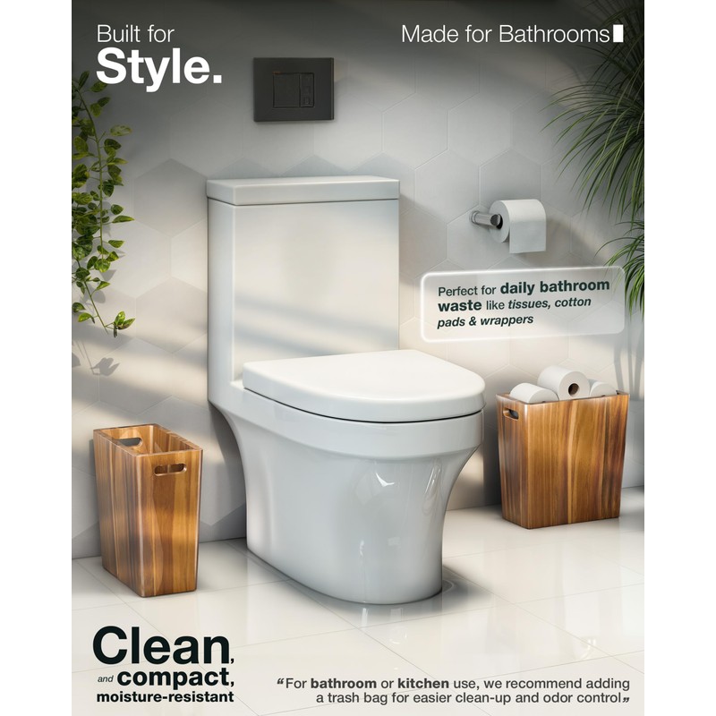 BLUEWEST 2.6 Gallons Wooden Wastebaskets – Solid Acacia Wood Trash