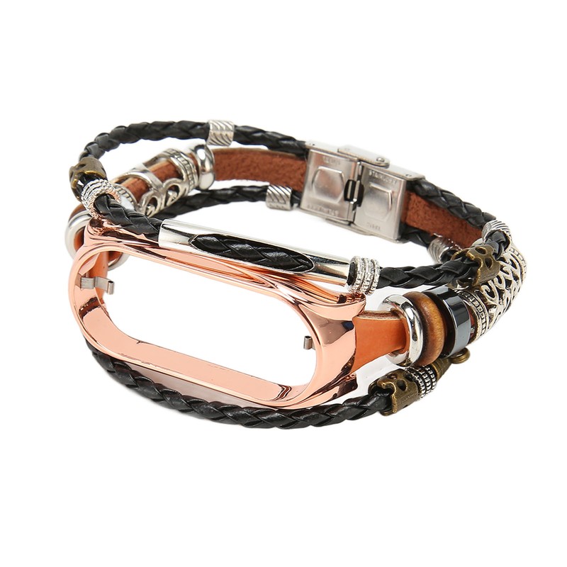for Xiaomi Mi Band 7 Leather Strap Metal Snap Retro