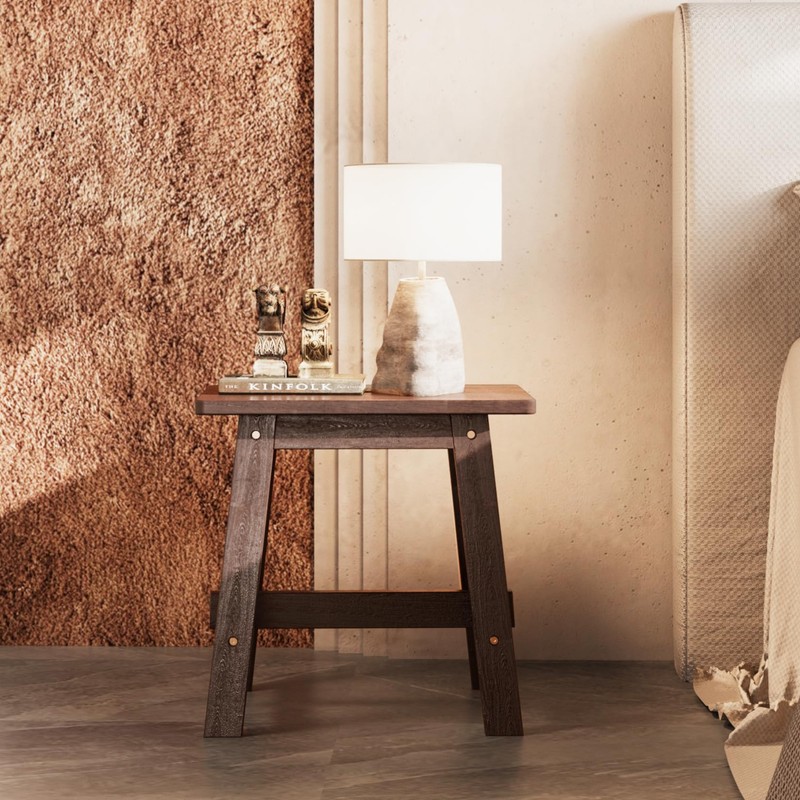 BEEFURNI Rectangular Acacia Wood Stool, Small Bench Seat, 18 Inch