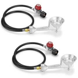 WADEO Propane Burner Head 2 PCS, High Pressure Cast-Iron Round Turkey Fryer Burner with 4FT Adjustable High Pressure Propane Regulator with Hose and Brass Fitting