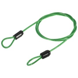 sourcing map Security Steel Cable Lock, Safety Cable Flexible Wire Rope Luggage Lock 1.6feet 2.5mm Vinyl Coated Braided Steel with Double Loop for Bike Bicycle U-Lock Padlock Green