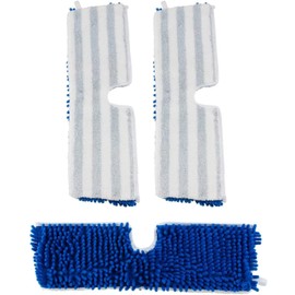 Houseables Flip Mop Refills, Replacement Pads, 3 Pack, White, Blue, Dual-Action Microfiber Head Floor Mops, Dry/Wet, Machine Washable, Double Sided Velcro Flat Sponge, All Surface Cleaning