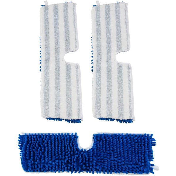 Houseables Flip Mop Refills, Replacement Pads, 3 Pack, White, Blue, Dual-Action Microfiber Head Floor Mops, Dry/Wet, Machine Washable, Double Sided Velcro Flat Sponge, All Surface Cleaning