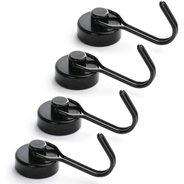 Magnetic Hooks,Heavy Duty Magnet Hooks Neodymium Swivel Hook Magnets for Fridge,Grill Utensils Tools,Refrigerator, Indoor Outdoor Hanging,Key Holder, Black, Pack of 4