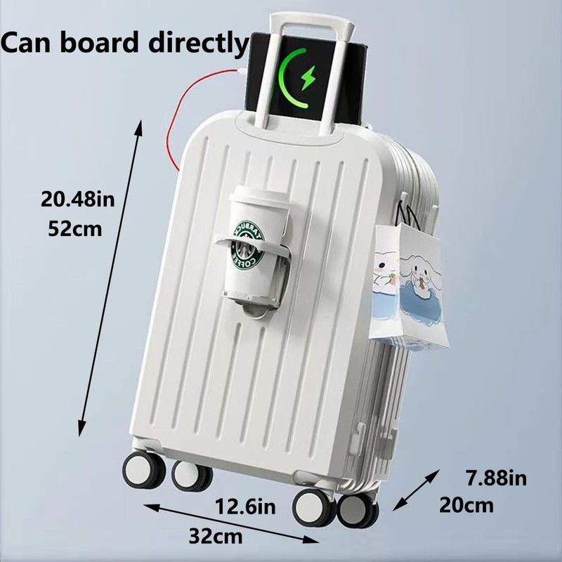 Hbluefat Carry On Luggage with Cup Holder and USB Charge