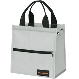 WOOOOF WOOOF Lunch Bag, Insulated Bag, Large Capacity, Bento Box, Front Zipper Pocket, Handle, Inner Insulation, Lightweight, Durable, Unisex, Work or School Commutes, gray