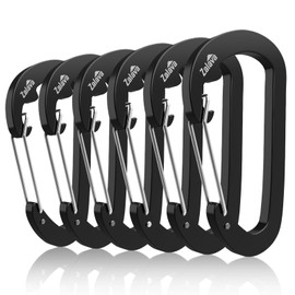 Zalava Wiregate Carabiner Quick Release with 10kN Heavy Duty Aircraft Aluminium D Shape Clip Set for Camping, Hiking, Fishing, 6 Pieces, black