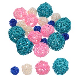 MECCANIXITY 20 Pcs Vase Filler Decorative Balls, 2.4/2/1.6/1.2" Sky Blue/Light Pink/White/Blue Wicker Rattan Decor, Balls Bowl Fillers for Home Decor,Center Table