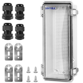 XINYIELE Waterproof Outdoor Project ABS Plastic Junction Box IP67 Weatherproof Dustproof Enclosure with Hinged Cover, Mounting Plate,Wall Brackets for Power Project (Clear,10.2"x4.3"x3.0")