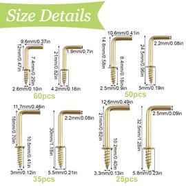 UFURMATE Screw in Hooks, 170 Pcs 4 Sizes L Shaped Shouldered Dresser Cup Right Angle Self Tapping Screw Hooks for Indoor and Outdoor Hanging (Gold)