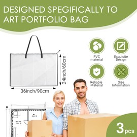 mekueeex 3 Pieces Art Portfolio Bag 24 x 36 Inch Large Posters Portfolios Case Board Storage Bags with Zipper and Handle Art Clear Organizer Folder for Artwork Case for Pictures (white)