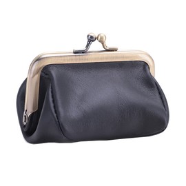 ZZHAOYI Genuine Leather Mini Vintage Coin Purse Kiss Lock change purse Cute Coin Purse Coin Organize, Black, Vintage