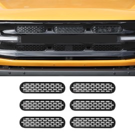 SQQP Front Grill Mesh Grille Inserts Cover Frame Trims Kit 6Pcs Compatible with Ford Bronco 2021 2022 2023 2/4 Door Exterior Accessories (Black)