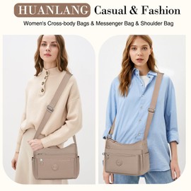 HUANLANG Nylon Crossbody Bags for Women Large Lightweight Travel Purse Women's Pocketbooks Multi Pocket Shoulder Bag